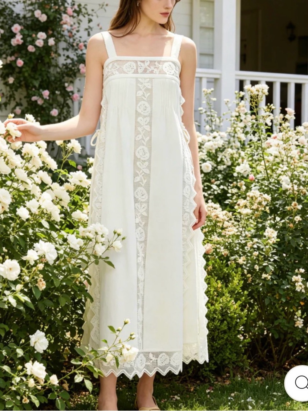 NW White Lace-Trim Sleeveless Midi Dress